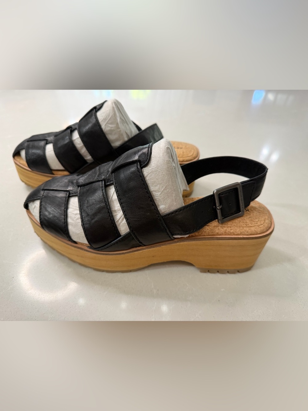 Kelsi Dagger Brooklyn "Walk Up" Black Leather Platform Fisherman Sandals, 8.5
